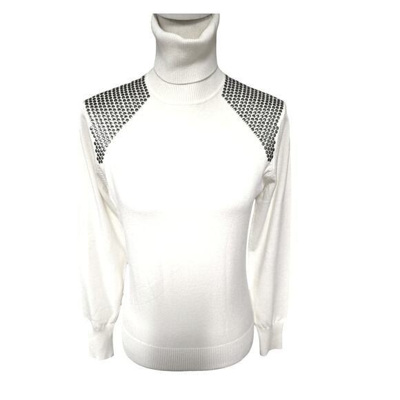 Per Se White Turtleneck with Stud Detail - Picture 1 of 5